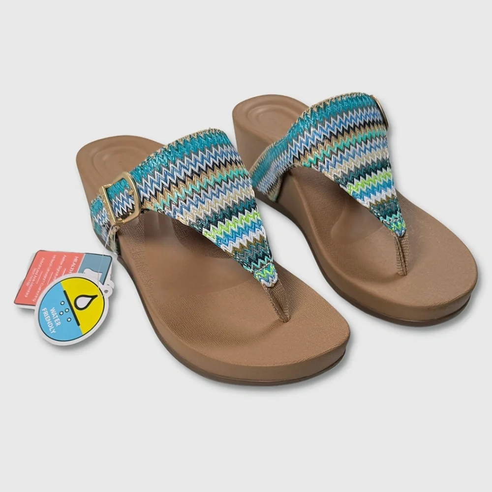 Aetrex‎ Kate Woven Wedge Sandals - Womens Size 8.5 Tan / Multi - #48925-OF